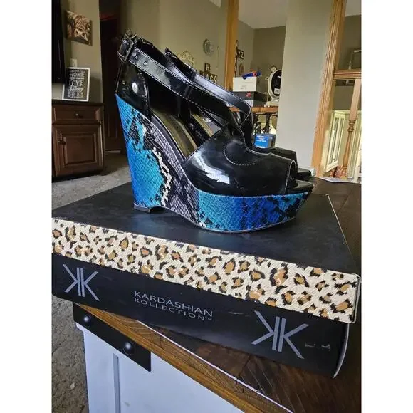 KARDASHIAN KOLLECTION PAPARAZZI Black HEEL SHOE ANIMAL PRINT Size 8 - Picture 3 of 8